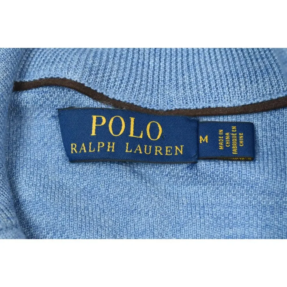 Polo Ralph Lauren 1/4 Zip Sweater Mens Medium Blue Wool Silk Cashmere Pullover